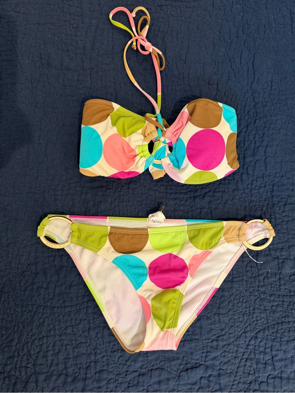 Polka Dot Bandeau Bikini Set in Pink, Turquoise & Lime